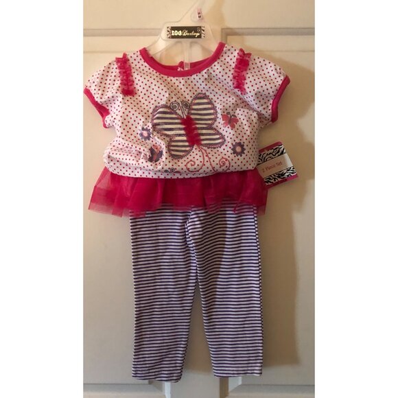 DDG Darlings Girls Toddler 24Mo 2 Piece Set Butterflys Pink - Picture 3 of 5